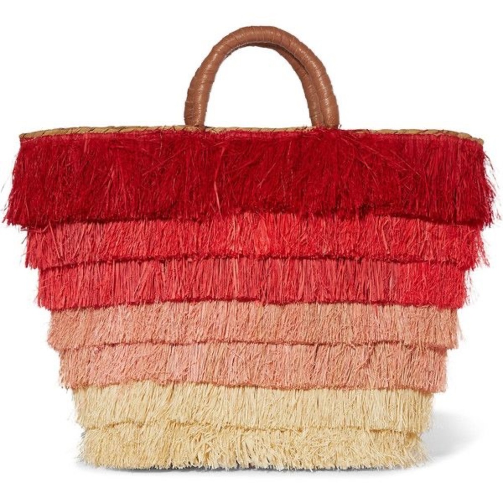 Kayu Pinata Fringed Striped Straw Tote